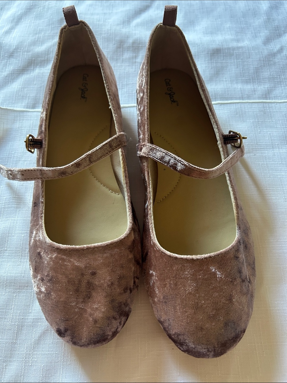 Cat & Jack Dusty Rose Velvet Mary Jane Flats with Gold Buckle